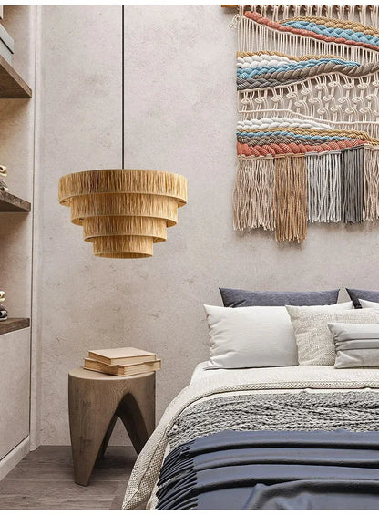 Golden Editions Designer Chandelier woven Rattan Straw Pendant Lights large Rattan lighting suspension wabi sabi Restaurant lamp
