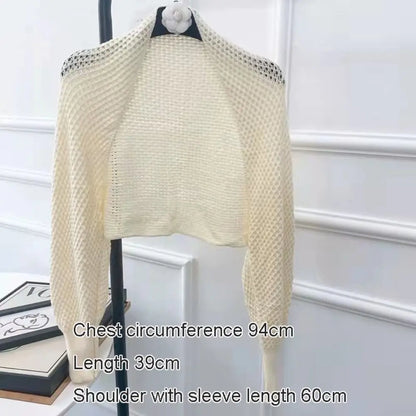 Womens Fashion Hollow Ice Silk Shawl Simple Elegant Thin Outerwear Coat Luxury Long Sleeve Smock Top