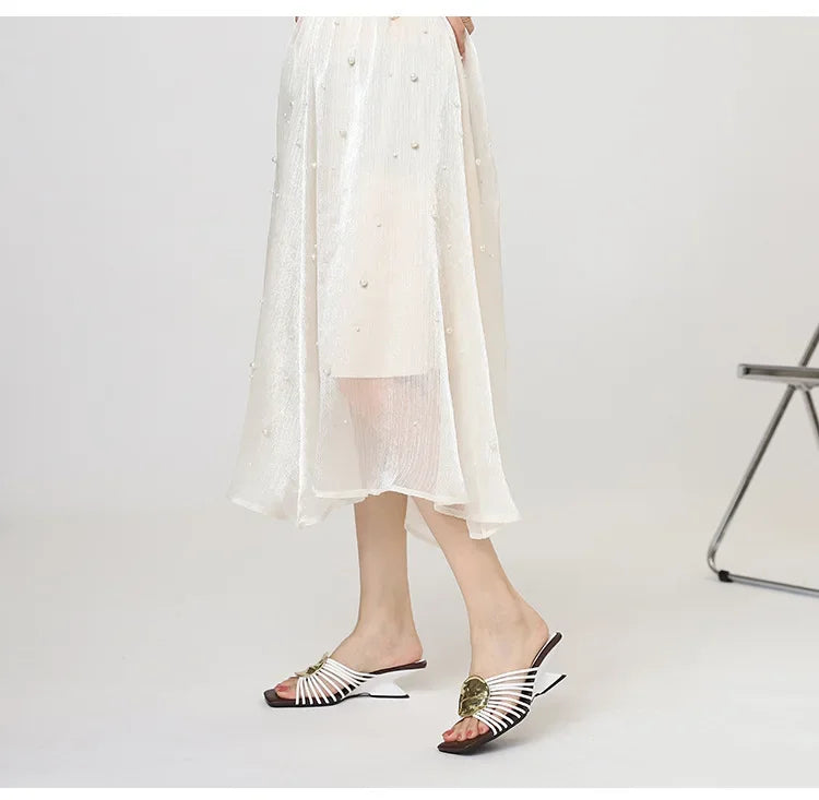 Luxury Designer Square Toe Slippers Heeled Sandals for Woman Shoes 2026 New Elegant Pumps Flip Flops Dress Summer Mujer Zapatos