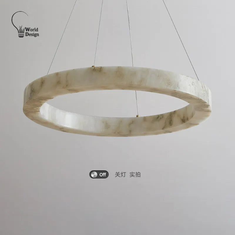 Round Faux Marble Chandelier Lights for Living Room Dining Room Resin Marble-effect Hanging Pendant Lamp Ring for High Ceiling