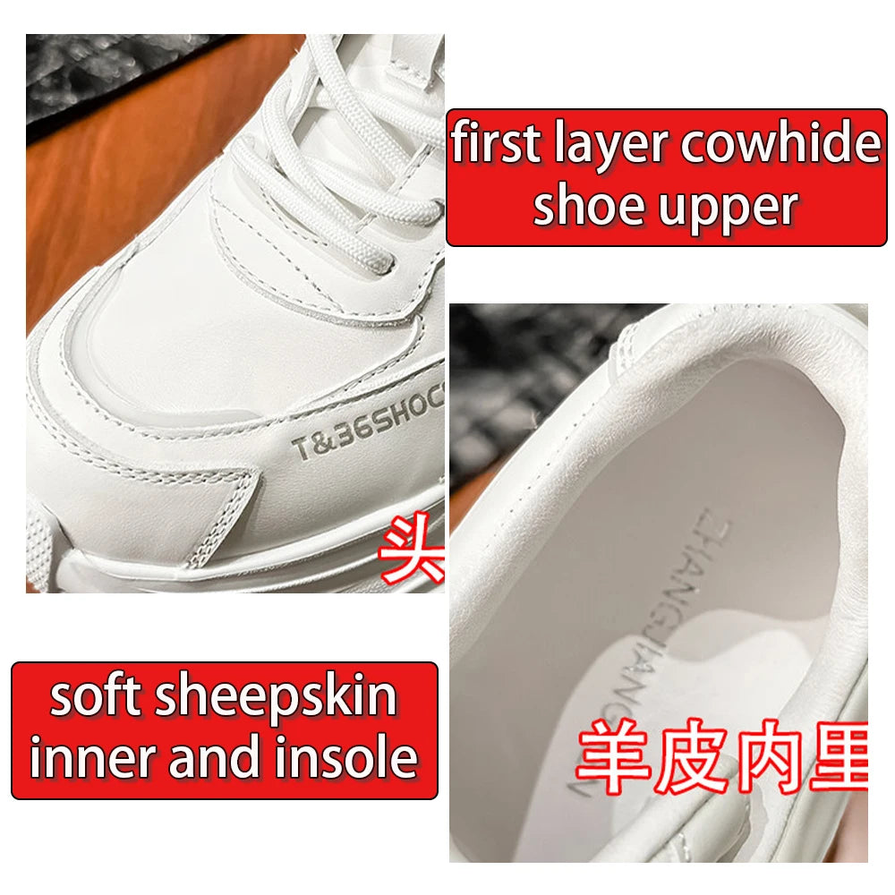 ZJR 14cm Chunky Sneakers for Women Super Increasing Women Shoe High Quality Real Leather Shoes Lightweight Platform Shoes 8-14cm