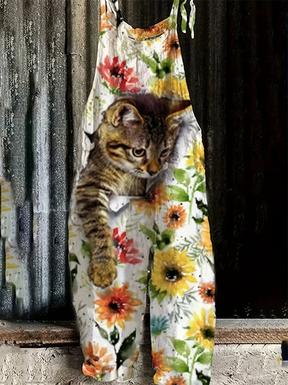 Pet Cat Love Print Women's Halter Jumpsuit Outdoor Resort Casual Women's Halter Pants S-5XL Spring Summer Jumpsuit Travelwear