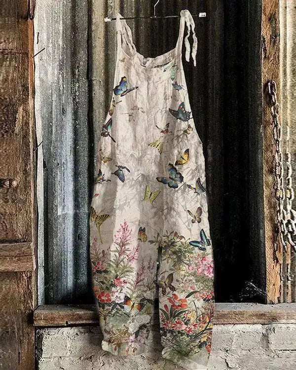 Vintage Style Jumpsuit Women Casual Floral Rompers Loose Boho Casual Jumpsuits Sleeveless Print Strappy Jumpsuit 2024 New