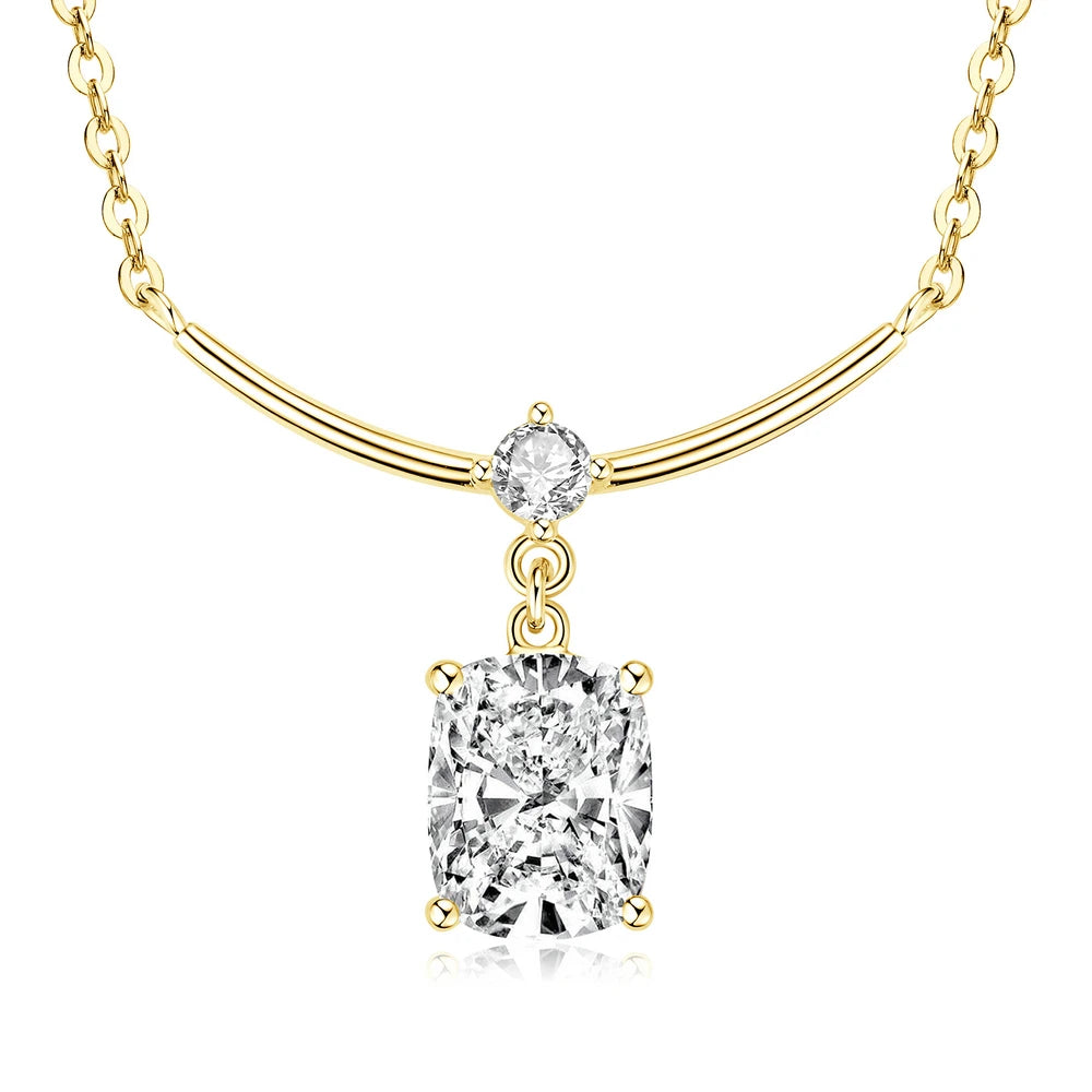 Abestecom 7x9mm Cushion Cut Moissanite Curved Smile Drop Necklace 14K Gold Plated Bridal Wedding Fine Jewelry Gift for Women