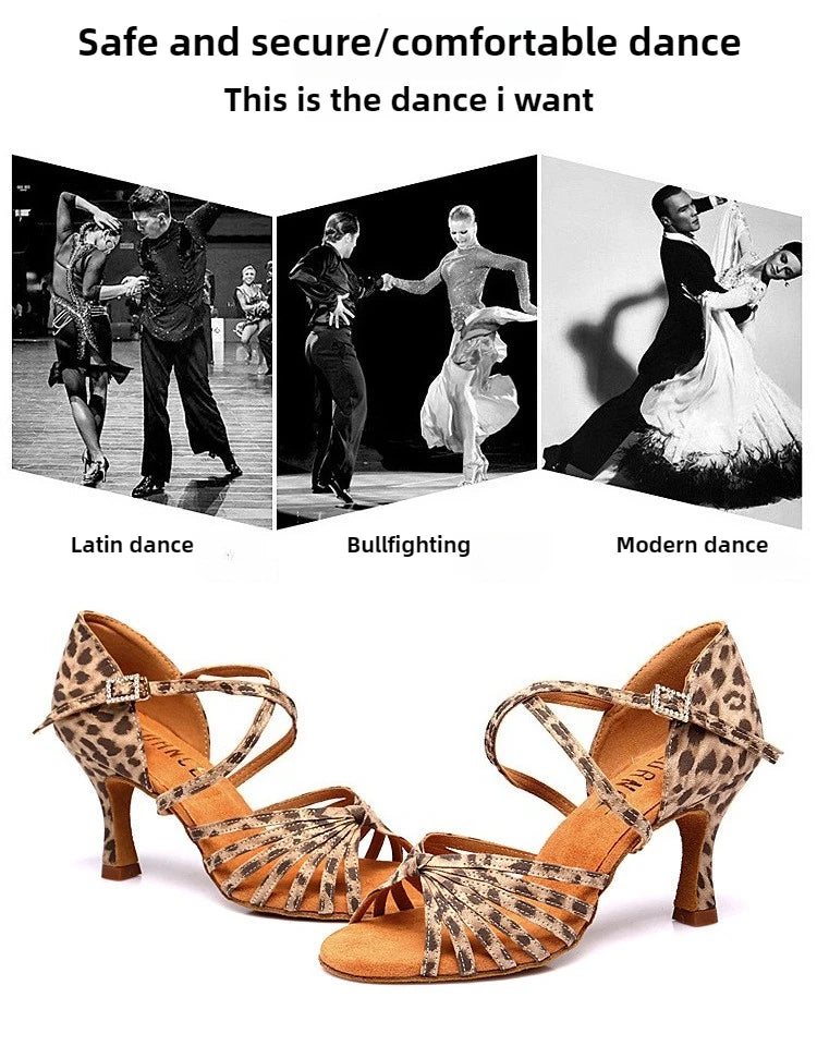 UK Latin Dance Shoes Women's Genuine Leather Flexible Sole Professional Competition Ballroom Practice Shoes