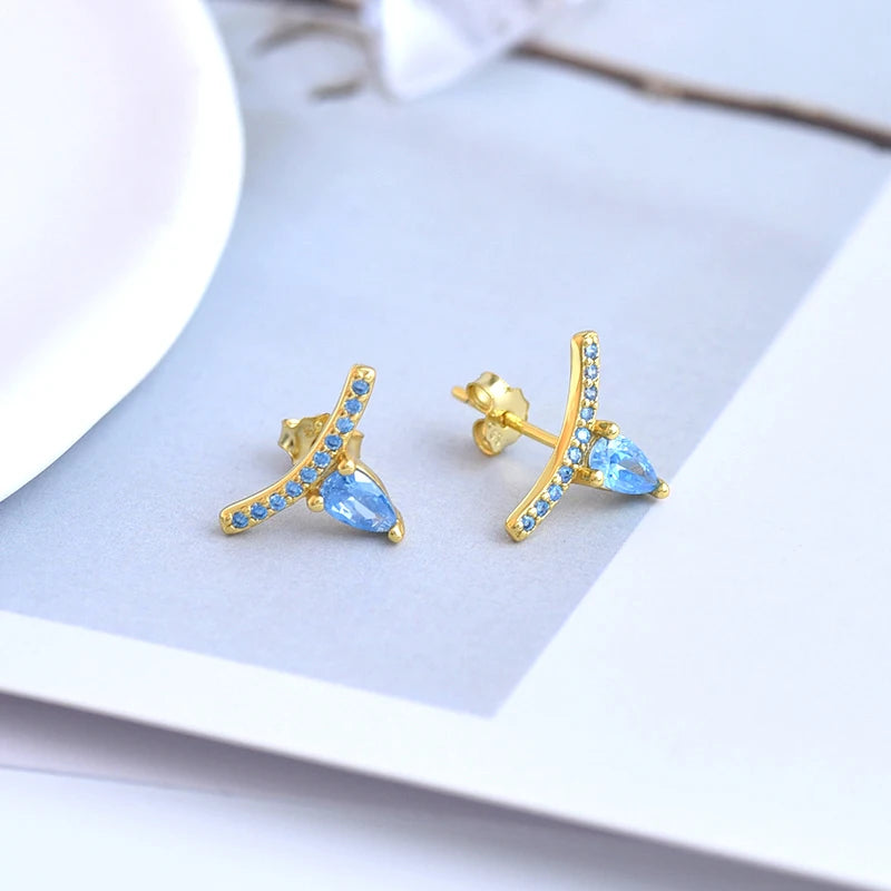 925 Sterling Silver Needle Light Blue Zircon Stud Earrings for Women Fashion Blue Enamel Pendant Earrings Luxury Jewelry Gifts