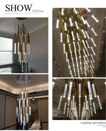 Nordic Minimalist Indoor Pendant Light Fixture Modern Ceiling Crystal Led Chandelier Long Hanging Lamp for Staircase Living Room