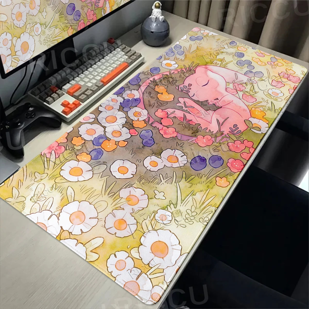 Kawaii P-Pokemon Mewtwo Purple Pattern Gaming Mouse Pads XXL Anti-Slip Rubber Keyboard Desk Mats PC Gamer Accessories Table Pads