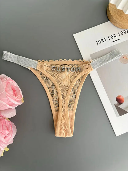 Custom Thong Letter Name G-String Sexy Lace Panties Women Flash Silver Belt Fashion Knickers Girlfriend Hot Wife Holiday Gift