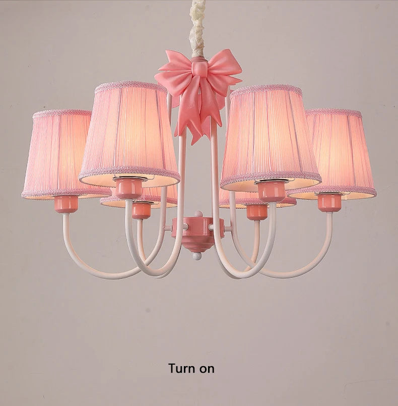 Romantic Princess Room Pink Chandelier Lamps French Bow Tie Pendant Light LED E27 Kids Girl Baby Bedroom Ceiling Chandelier Lamp