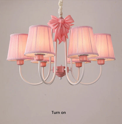 Romantic Princess Room Pink Chandelier Lamps French Bow Tie Pendant Light LED E27 Kids Girl Baby Bedroom Ceiling Chandelier Lamp