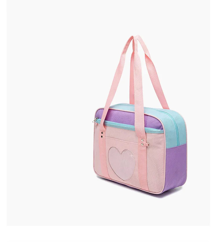 Japanese Preppy Style  Pink Uniform Shoulder School Bags for Women Girls Canvas Large Capacity Casual Luggage Handbags Totes