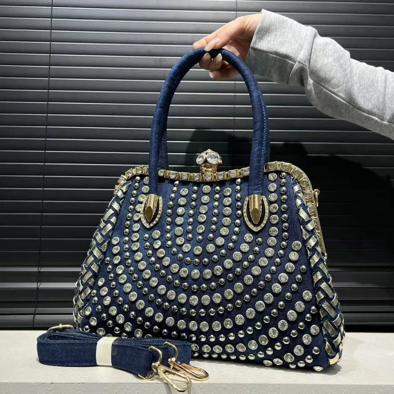 New Fashion Women's Bag Large Capacity Elegant Diamond Shoulder Bag High Quality Denim Crossbody Bag Designer Luxury Handbags