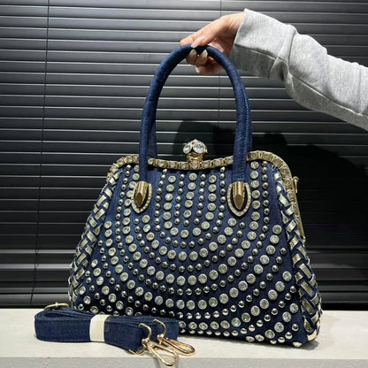 New Fashion Women's Bag Large Capacity Elegant Diamond Shoulder Bag High Quality Denim Crossbody Bag Designer Luxury Handbags