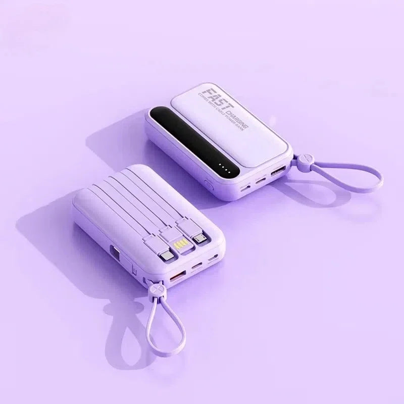 50000mAh Large Capacity Solar Power Bank 4 In1 Built in Cables Intelligent Digital Display Laser Light For Samsung Apple