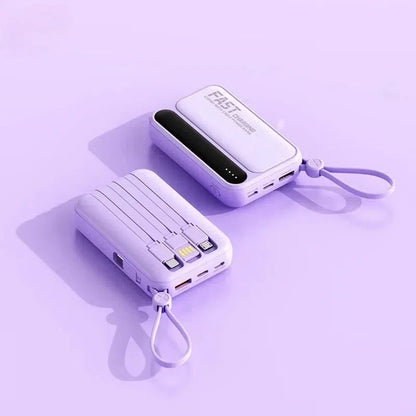 50000mAh Large Capacity Solar Power Bank 4 In1 Built in Cables Intelligent Digital Display Laser Light For Samsung Apple