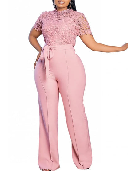 Solid Women Jumpsuits For Summer Autumn Short Sleeve Bandage Loose Fashion Streetwear Overalls Wide Leg Pants Trousers 2024