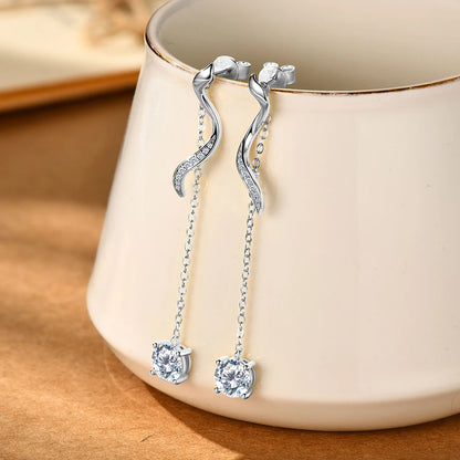 Sweetrain 1CT Moissanite Drop Earrings S925 Sterling Silver Long Tassel Dangle Earring for Women Wedding Jewelry Gifts with GRA