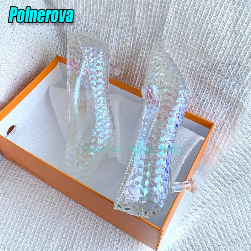 Transparent Crystal High Heels Wedding Bridal Shoes Luxury Pointed Toe Round Heel Women Pumps Elegant Fairy Banquet Party Shoes
