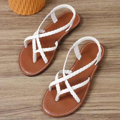 Women Beach Woven Hollow Sandals Women Flats Casual Clip Toe Sandals Summer 2026 New Fashion Walking Zapatos Dress Femme Slides