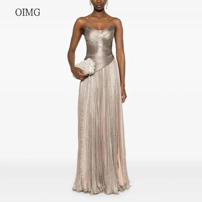 OIMG Elegant Strapless A Line Prom Gowns Sleeveless Pleated Formal Party Gown Floor Length Evening Dress 2025 Customized