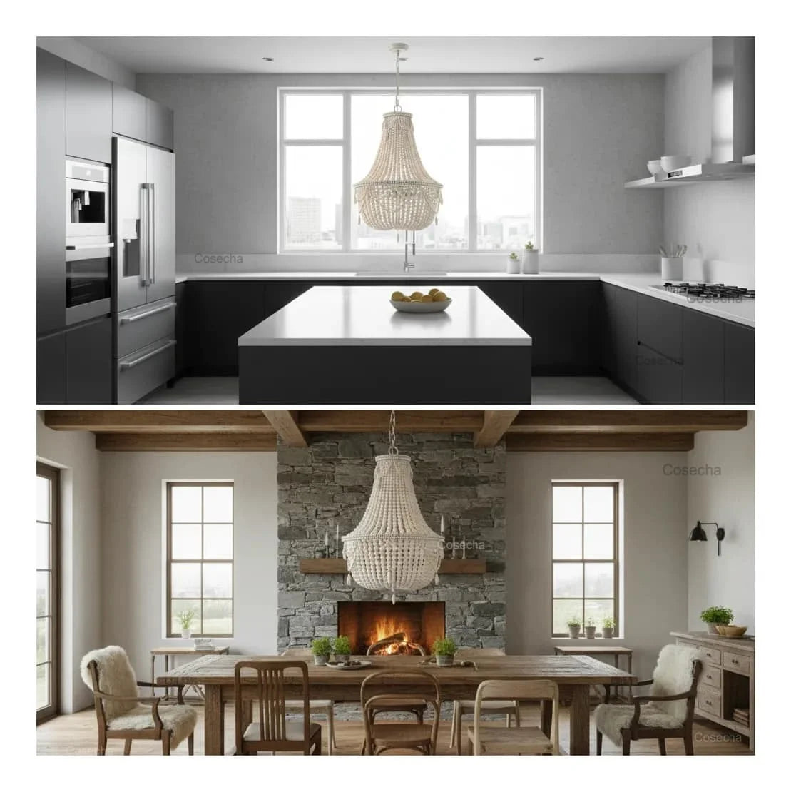 Black French Country Chandelier Large Hanging Lights Dia60 H65cm Living Room Boho Wood Bead Chandelier For Bedroom Dining Room