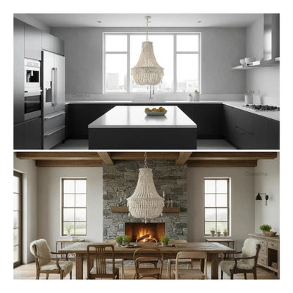 Black French Country Chandelier Large Hanging Lights Dia60 H65cm Living Room Boho Wood Bead Chandelier For Bedroom Dining Room