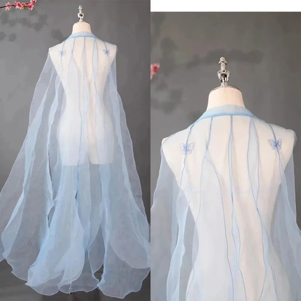 Organza Ancient-style Cloak Chinese Style with Shoulder Strap Party Long Shawl Dance Costume Fairy Dance Wear Flowy Cape