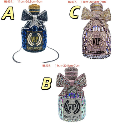 Champagne Bottle Bag Hollow Rhinestone Diamond Evening Bag Party Wedding Banquet Clutch Purse for Women Sac De Marque Luxe Femme