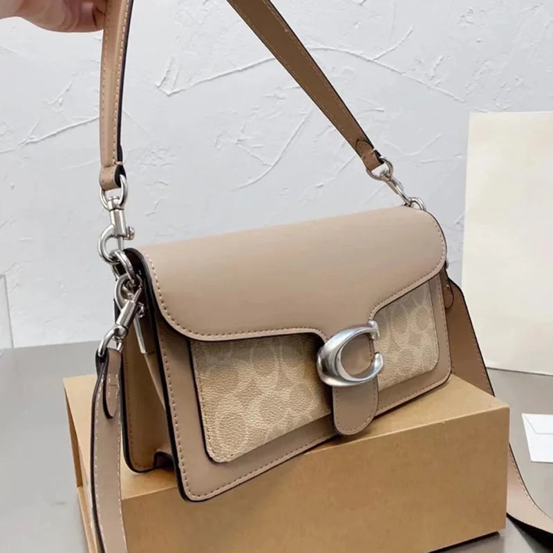 Luxury C Buckle Tabby Shoulder Bag Women Vintage Print Leather Underarm Bag 2 Removable Straps Crossbody Small Square Handbag La