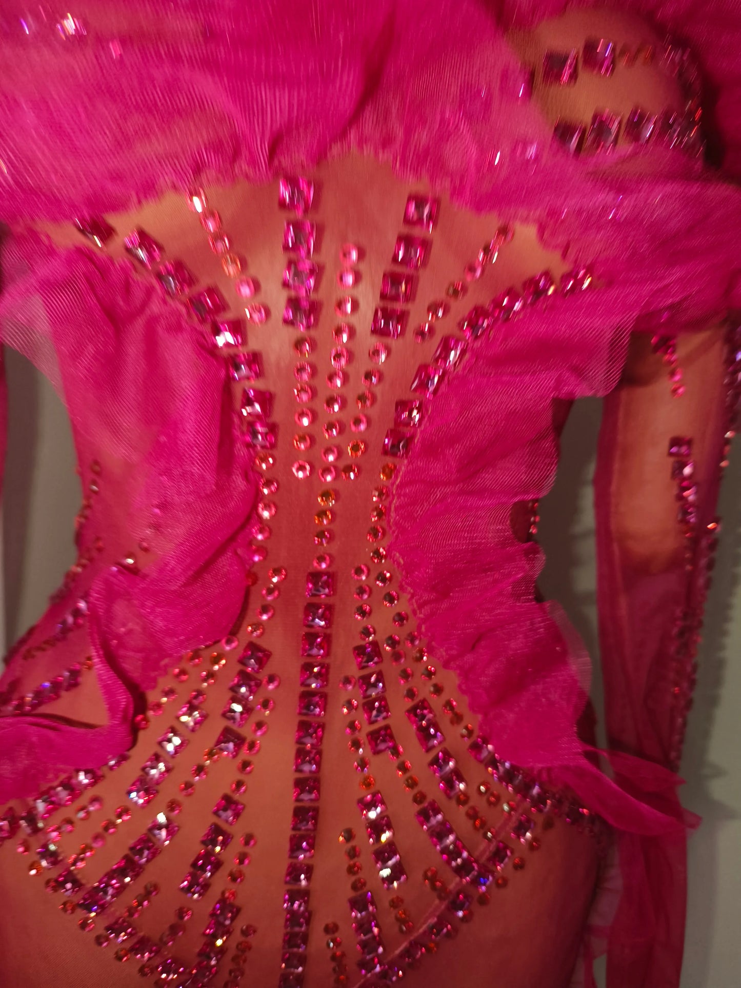 Luxury Rhinestone Mesh Bodysuit Ruffle Frill and Asymmetrical Design Formal Events Photoshoots Stage Performance Party Outfit