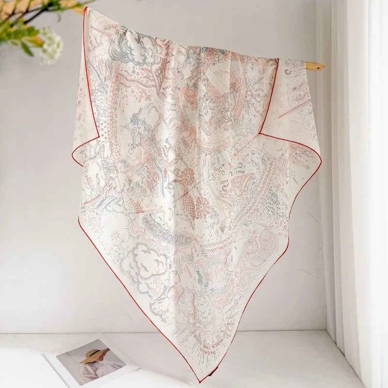 100% Mulberry Silk Scarf Long Lace Trim Neckerchief All Match Chic Ladies Portable Outdoor Daily Decor Neck Band Ornament