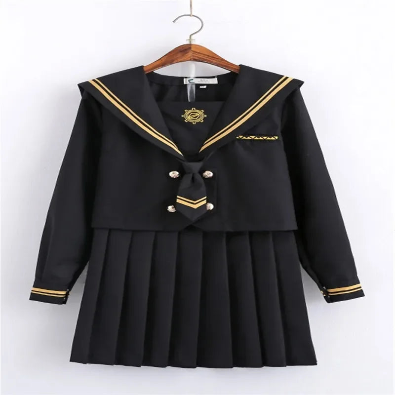 Spring Autumn Long Sleeve Japanese JK Sets School Uniforms Girls Musketeers High School Women Novelty Pleated Skirt Sailor Suits