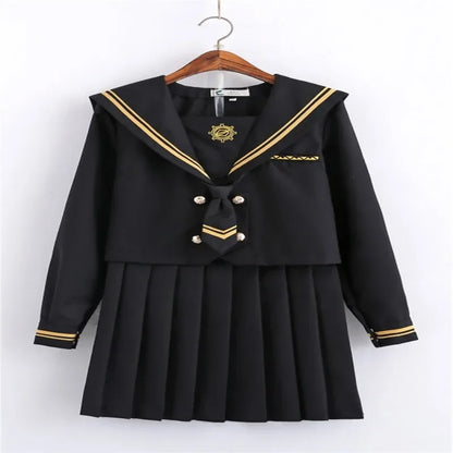 Spring Autumn Long Sleeve Japanese JK Sets School Uniforms Girls Musketeers High School Women Novelty Pleated Skirt Sailor Suits