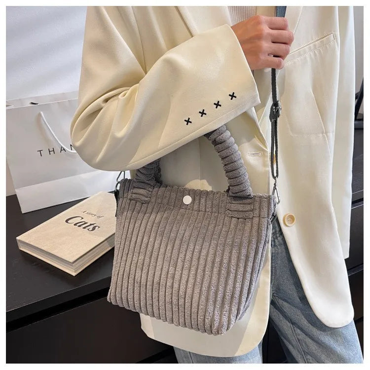 Fashion Corduroy Women's Bag 2023 Trend New Handbags Niche Versatile Bucket Shoulder Bags Female Nylon Button Crossbody Bags
