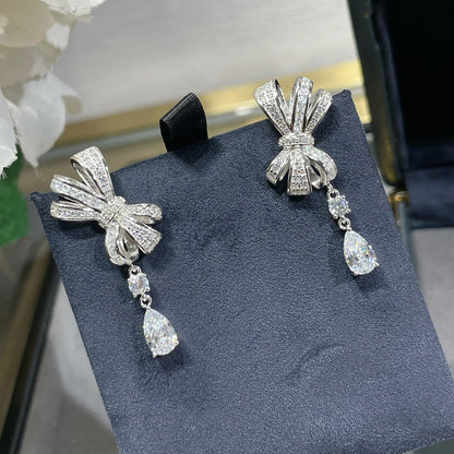Fashion luxury jewelry S 925 sterling silver bow full diamond women's earrings. Valentine's Day gift