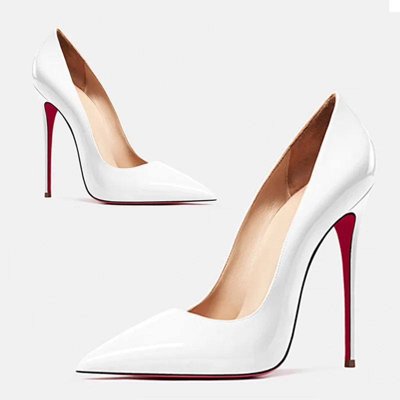 2025 European and American slim and sexy high heels, pointed shallow mouth black patent leather temperament work shoes
