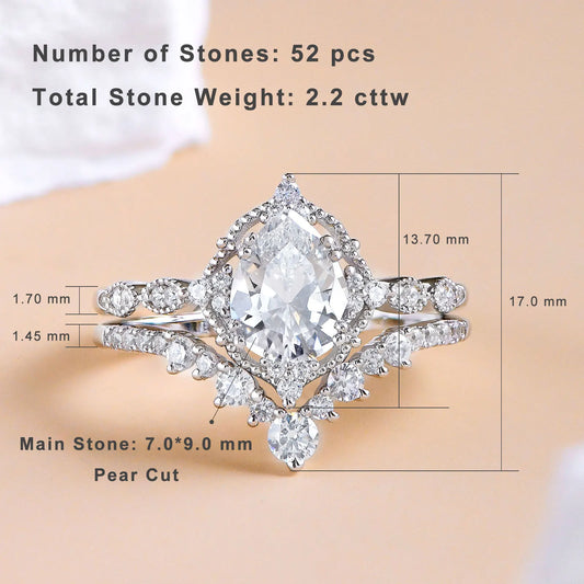 Newshe Moissanite Wedding Rings for Women 925 Sterling Silver Engagement Ring Bridal Set Pear Teardrop Shaped Wish Band