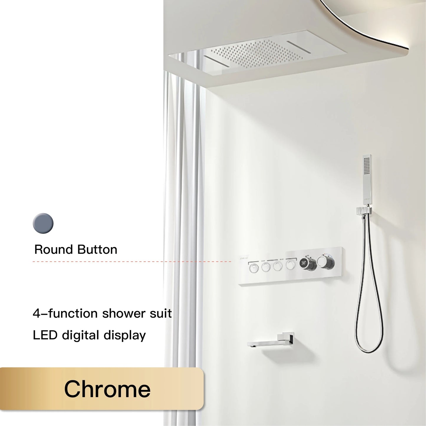 Luxury Black Brass Shower System Wall-Mounted LED Digital Display Design Cold & Hot Dual-Control 4-Function Ceiling Shower Tap