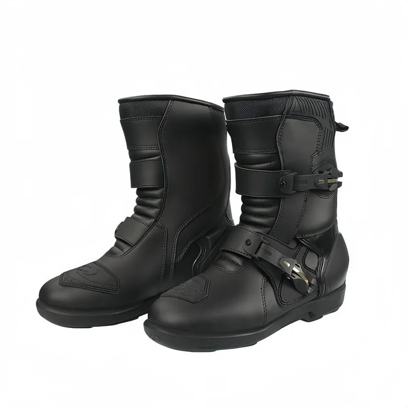 Men's Leather Motorcycle Riding Boots, Breathable Lining, Durable & Comfortable Anti-Slip Motorbike Shoes for Street Riding