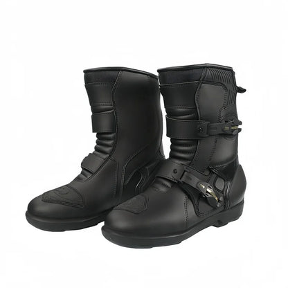 Men's Leather Motorcycle Riding Boots, Breathable Lining, Durable & Comfortable Anti-Slip Motorbike Shoes for Street Riding