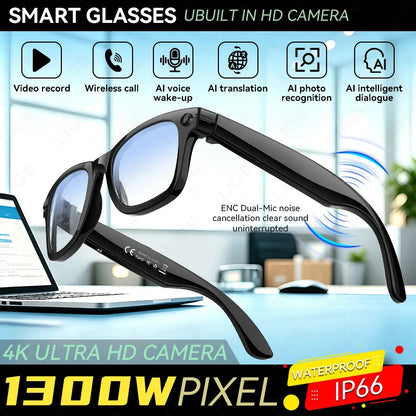 LIGE 2026 4K 13MP Smart Glasses Men HD Camera AI Translation Chat WIFI Video Recording Bluetooth Call Audio Sunglasses Men Women
