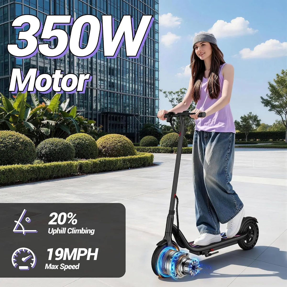 8.5'' Electric Scooter, 350W Powerful Motor & 19MPH Top Speed, 16 Miles Range, Lightweight E-Scooter with EABS & Drum Brake for Teens and Adults