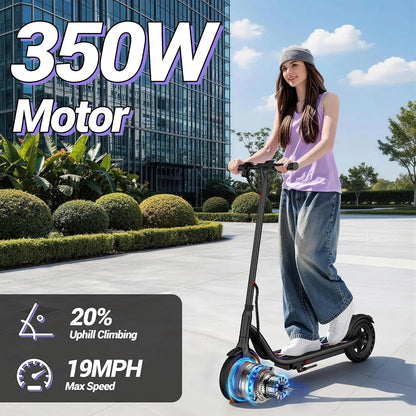 8.5'' Electric Scooter, 350W Powerful Motor & 19MPH Top Speed, 16 Miles Range, Lightweight E-Scooter with EABS & Drum Brake for Teens and Adults