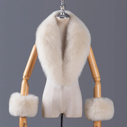 Real Fox Fur Collar Women Natural Fur Scarf And Cuff Set Luxury Women Coat Jacket Fur Shawl Neck Warm Scarves Fashion Fur Shawl