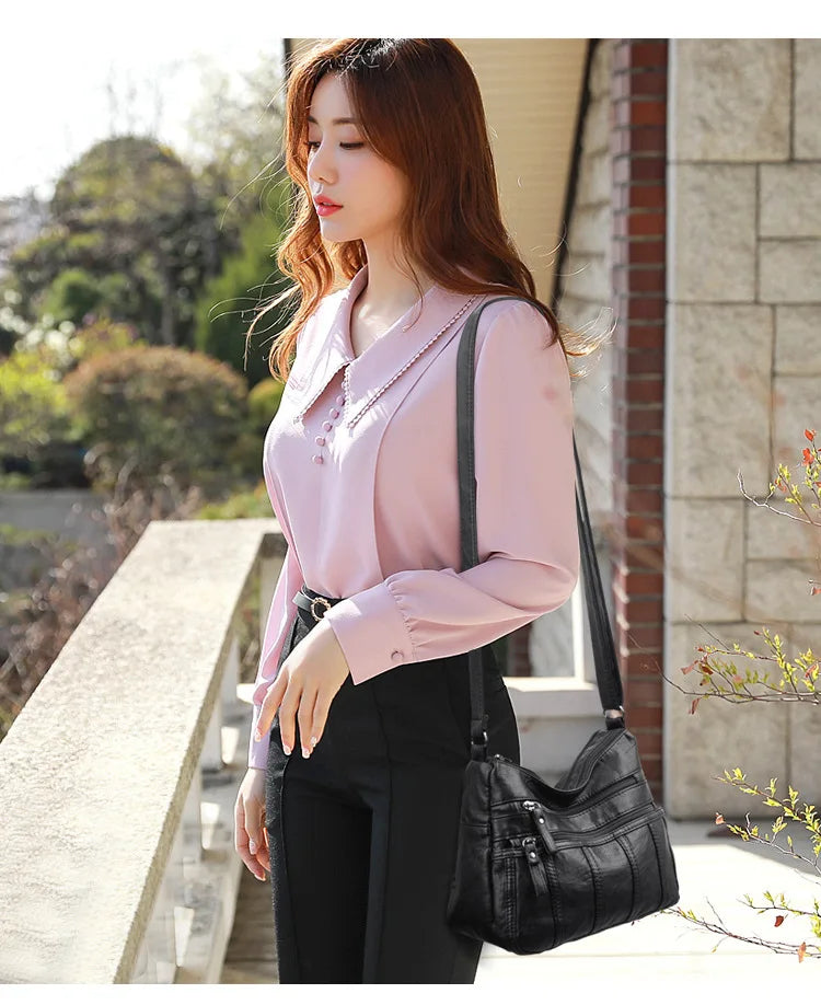 Fashion Soft Leather Crossbody Bags for Women 2026 Casual Female Multi Pocket Messenger Bags Retro Handbags Ladies Shoulder Bags