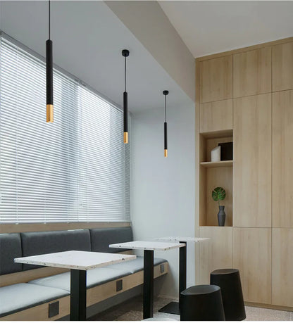 Cylinder Dimmable LED Pendant Lights Long Tube Lamps Dining Room Shop Bar Decoration Cord Pendant Lamp Background Wall Lighting