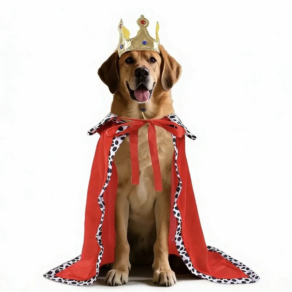Adjustable Dog King Cloak Velvet Trimmed Cozy Plush Dog King Cape With Crown Breathable Pet Costume For Small Medium Large Dogs