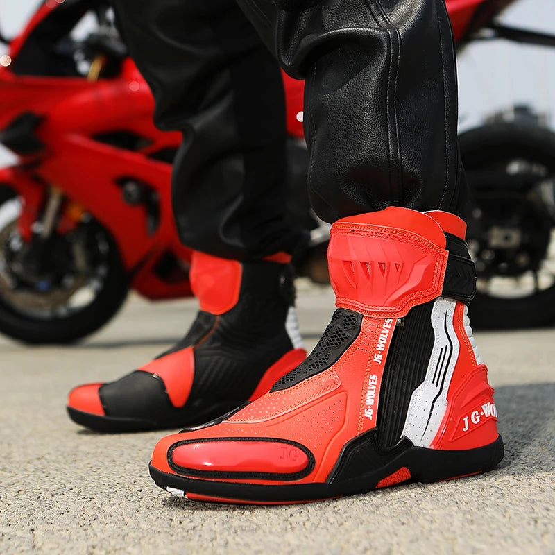 Motorcycle Boots Men Racing Riding Shoes Breathable Anti Slip TPU Protective High Top Motorbike Boots Side Zipper Rubber Sole