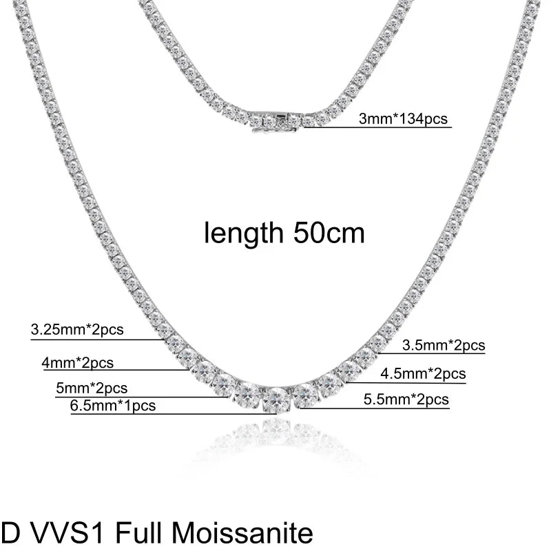 Full Moissanite Tennis Necklace Woman 925 Sterling Sliver Neck Chain Choker Necklace Sparkling Wedding Bridal Fine Jewelry Gifts